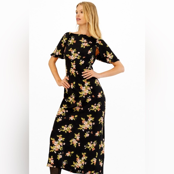 Reformation Lassie Daphne Midi Floral Open Back Maxi Dress Black Size 2 - Picture 2 of 12